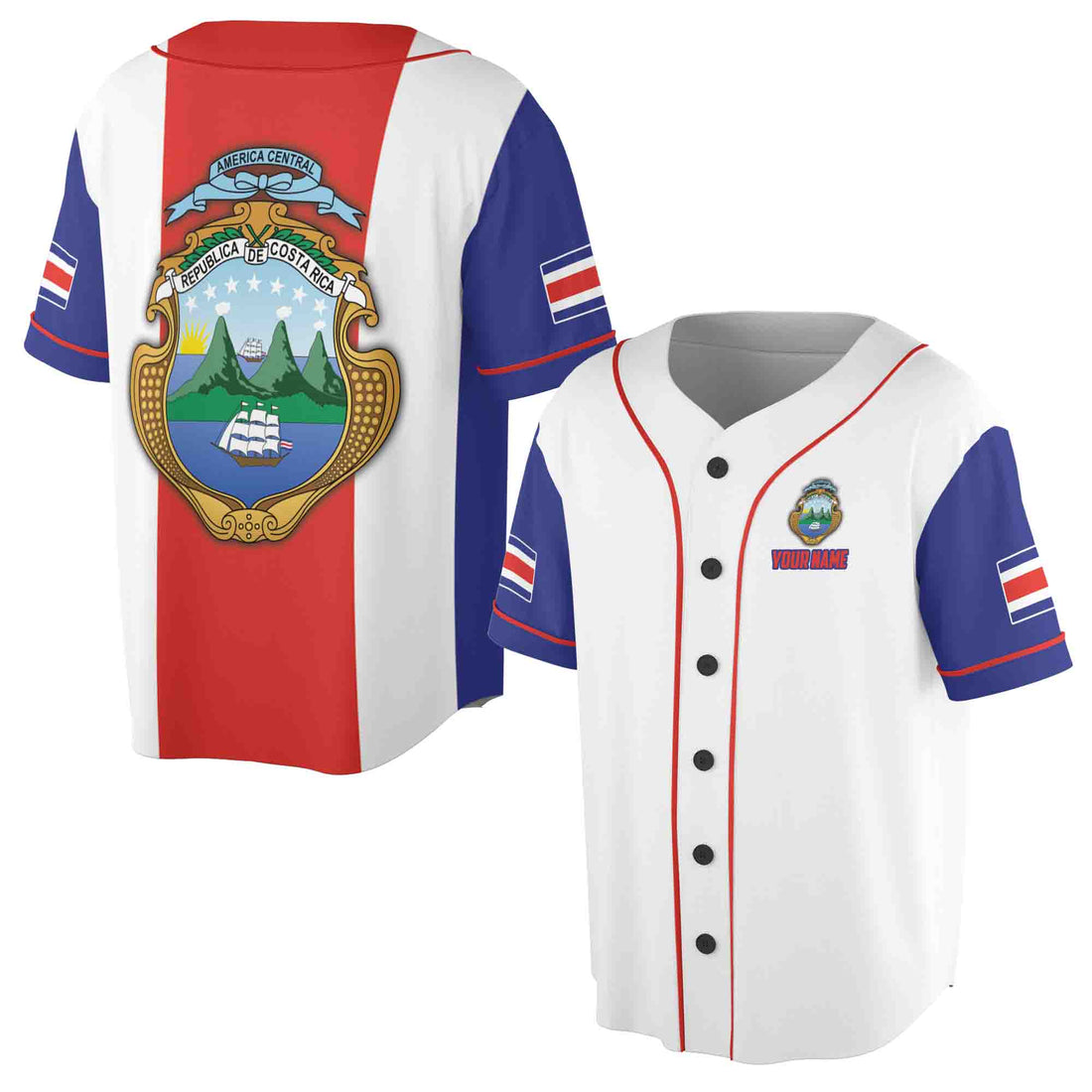 Custom Name Republica De Costa Rica Coat of Arms Baseball Jersey S-5XL