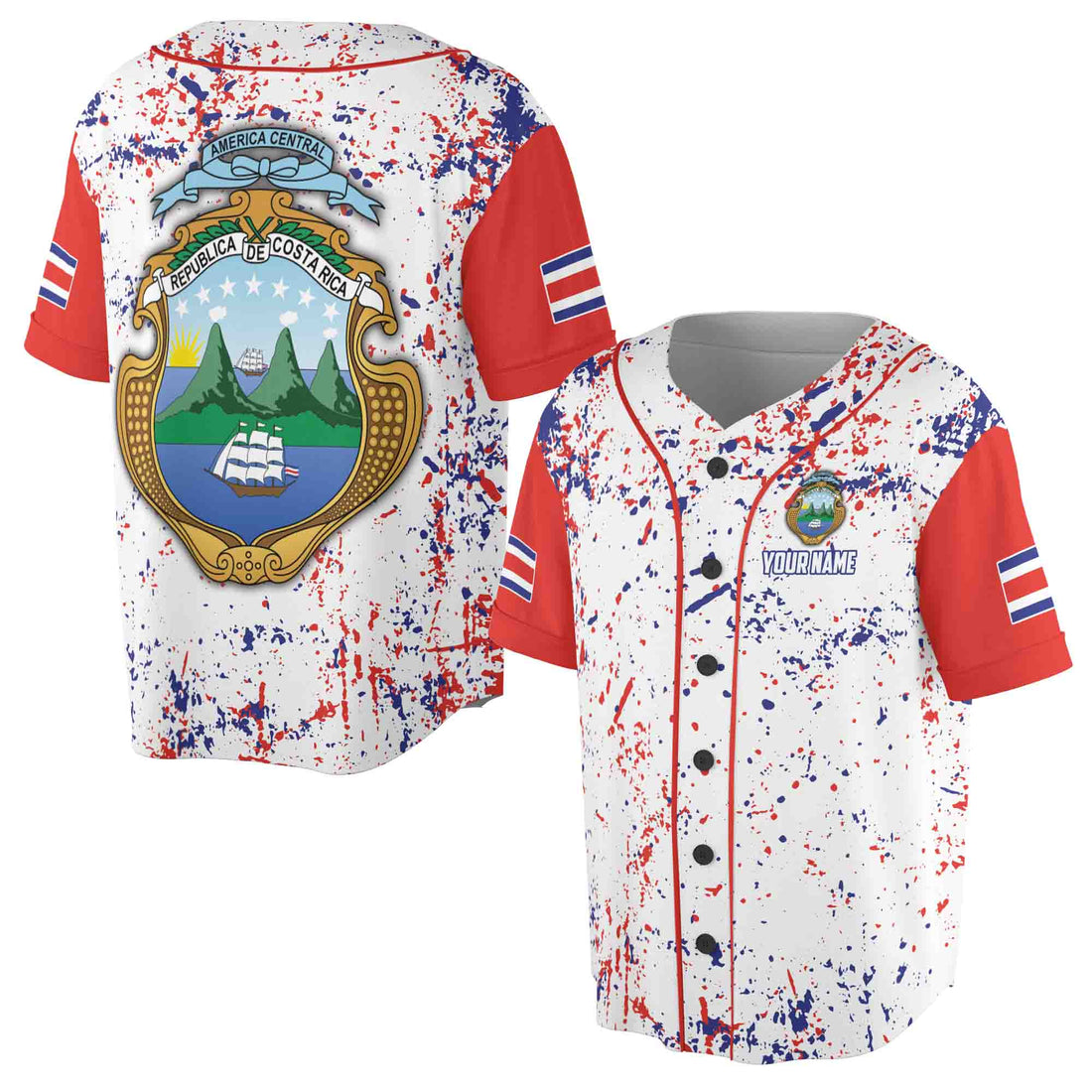 Custom Colorful Paint Splatter Republica De Costa Rica Baseball Jersey S-5XL