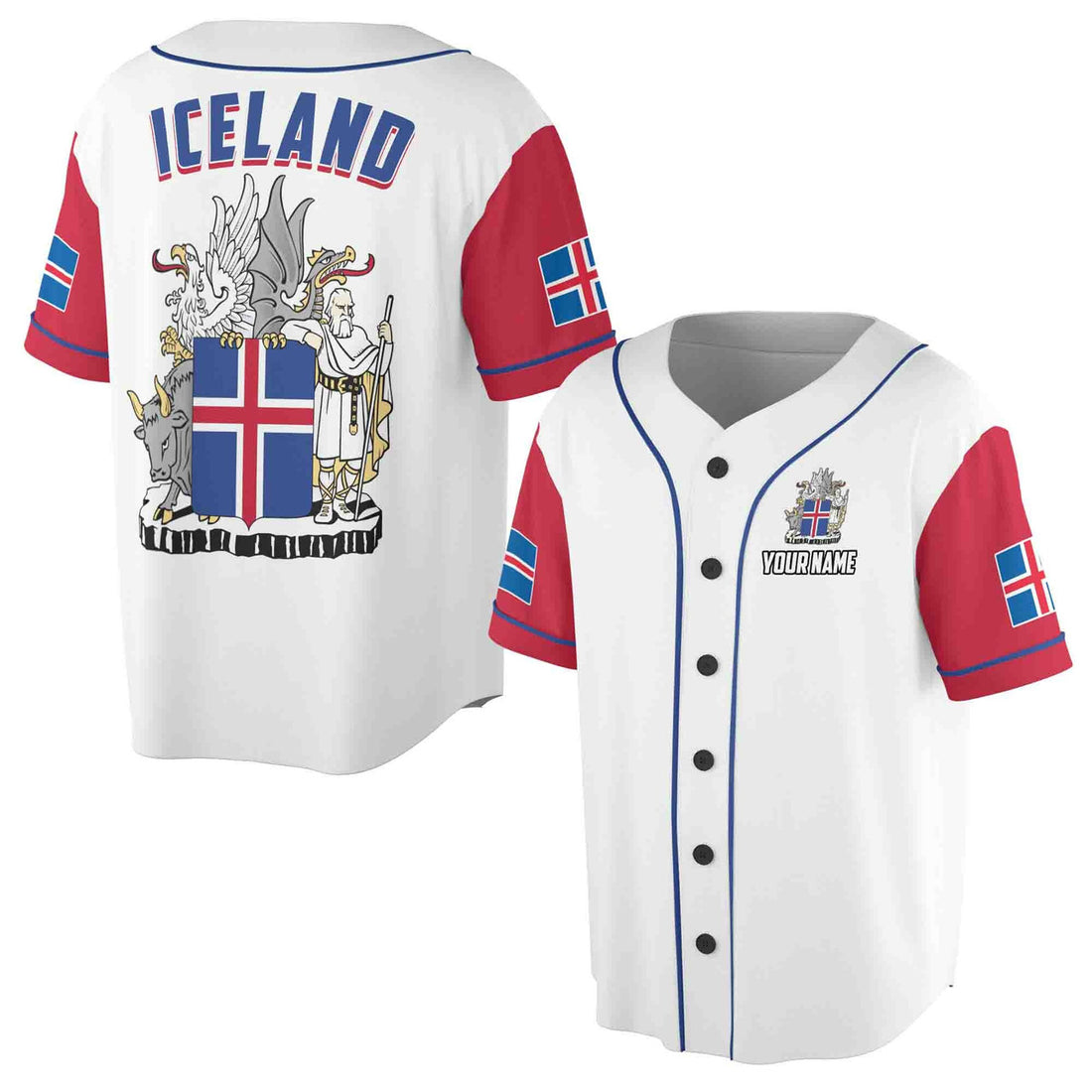 Custom Name Iceland Coat of Arms Patriotic Baseball Jersey S-5XL