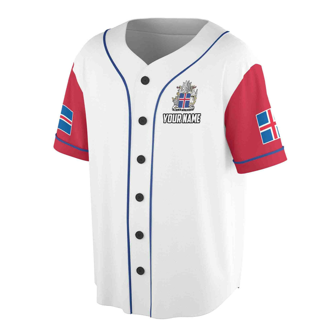 Custom Name Iceland Coat of Arms Patriotic Baseball Jersey S-5XL