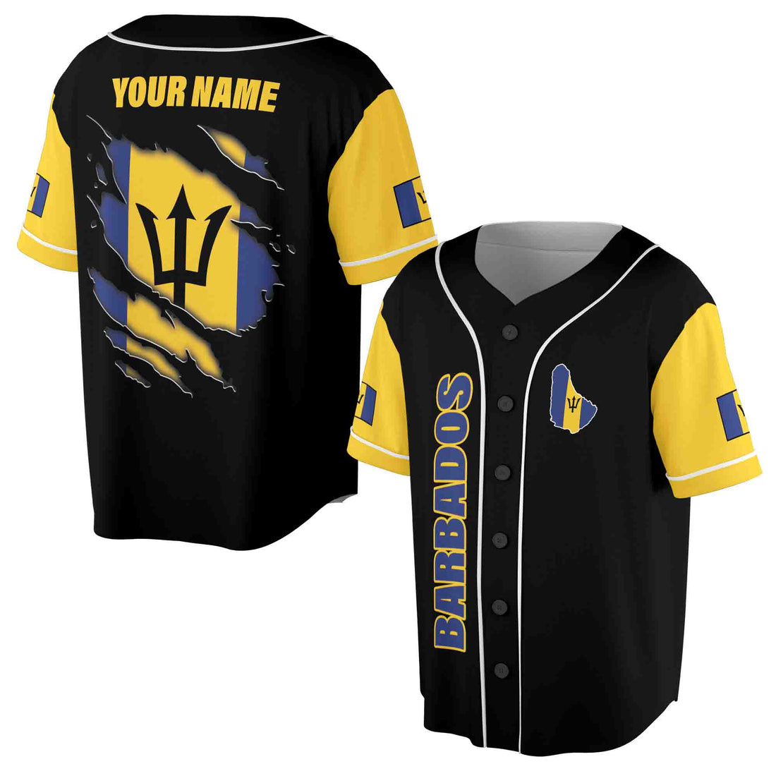 Custom Name Barbados Patriotic Barbados Flag Baseball Jersey S-5XL