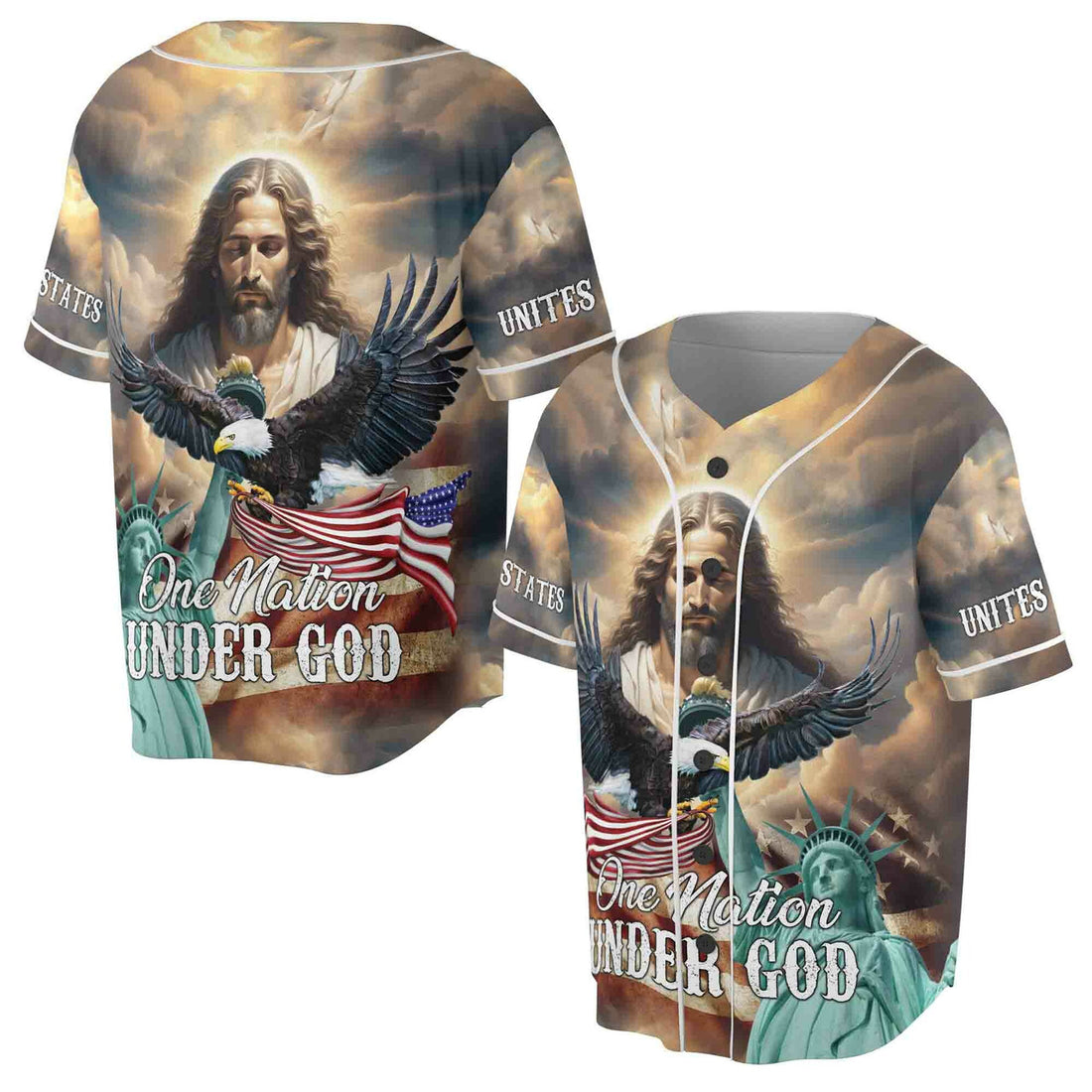 Jesus Aurole One Nation Under God Baseball Jersey S-5XL