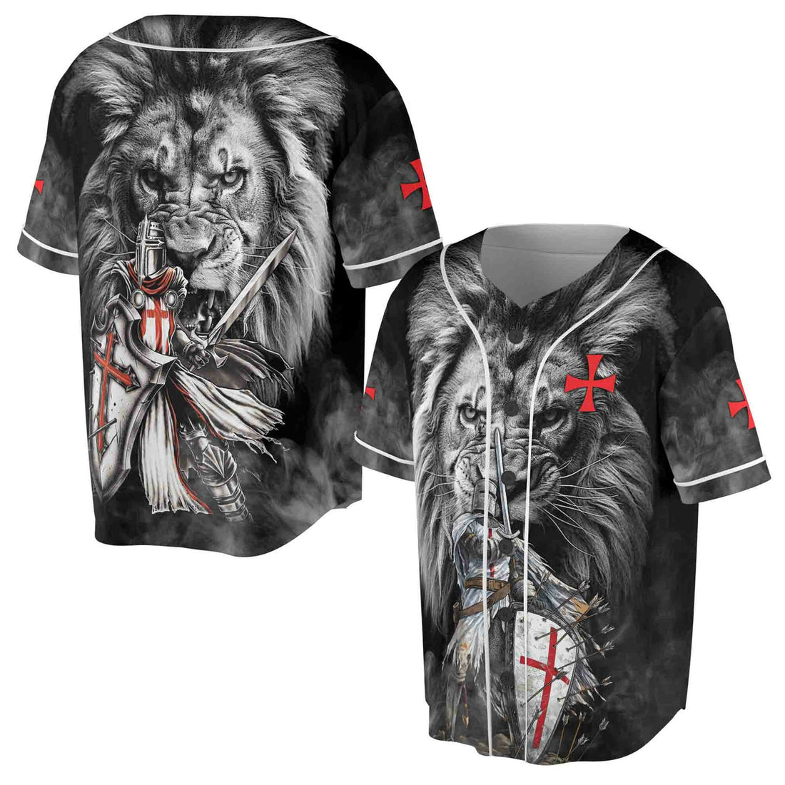Lion Behind Knight Templar Grunge Baseball Jersey S-5XL