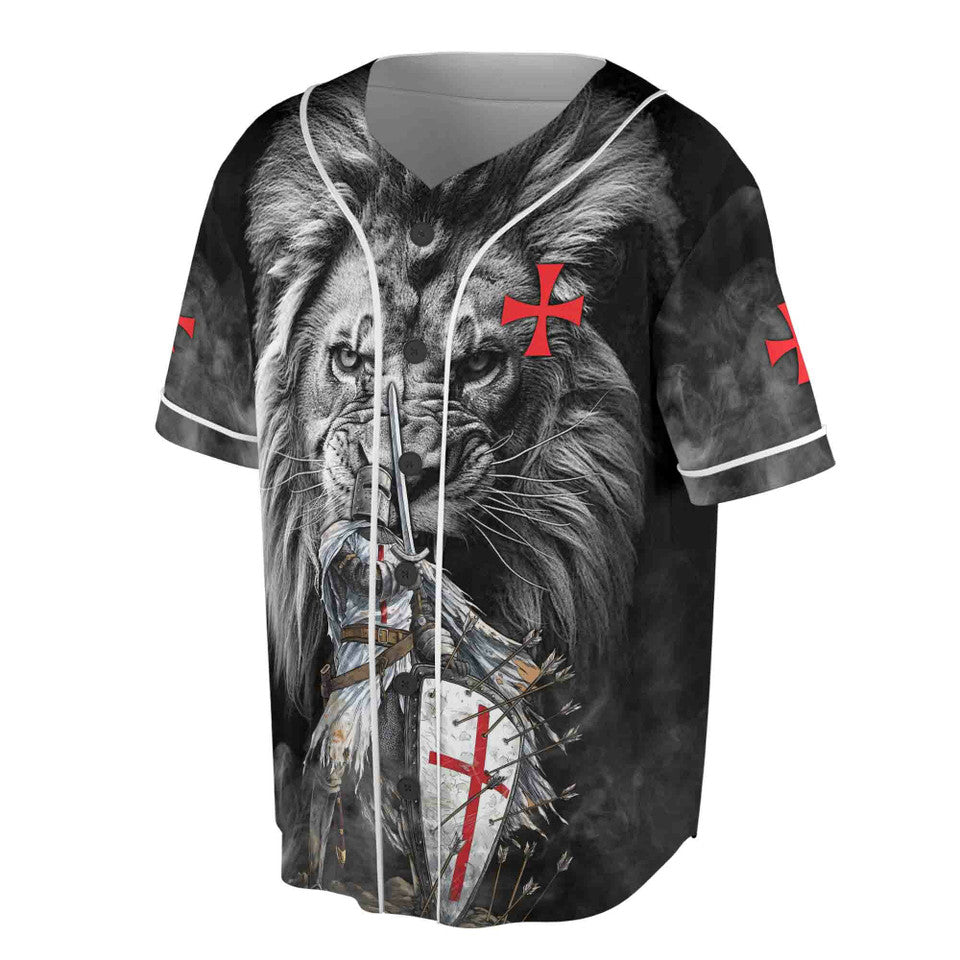 Lion Behind Knight Templar Grunge Baseball Jersey S-5XL