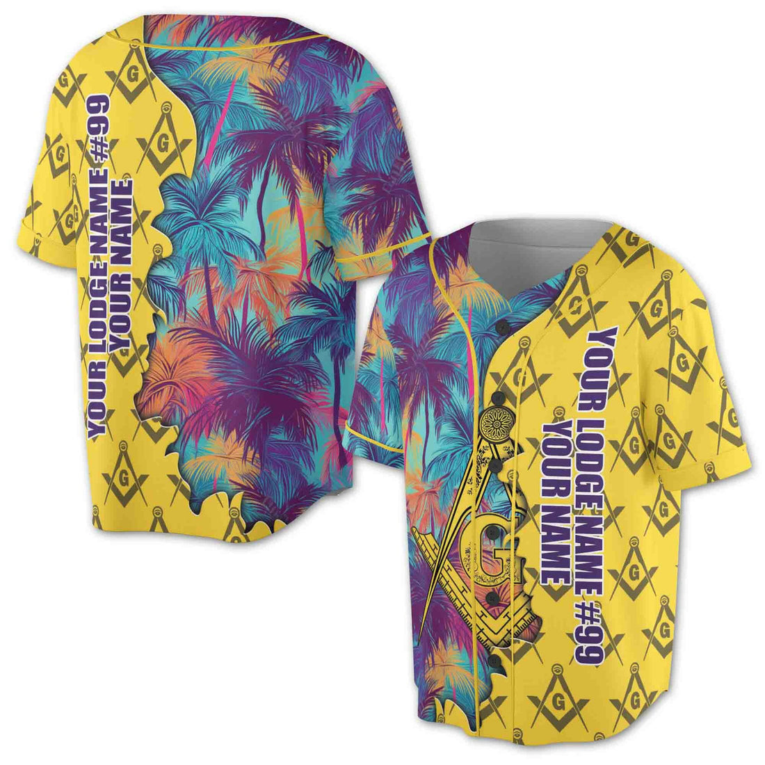 Custom Masonic Freemasonry Tropical Baseball Jersey S-5XL