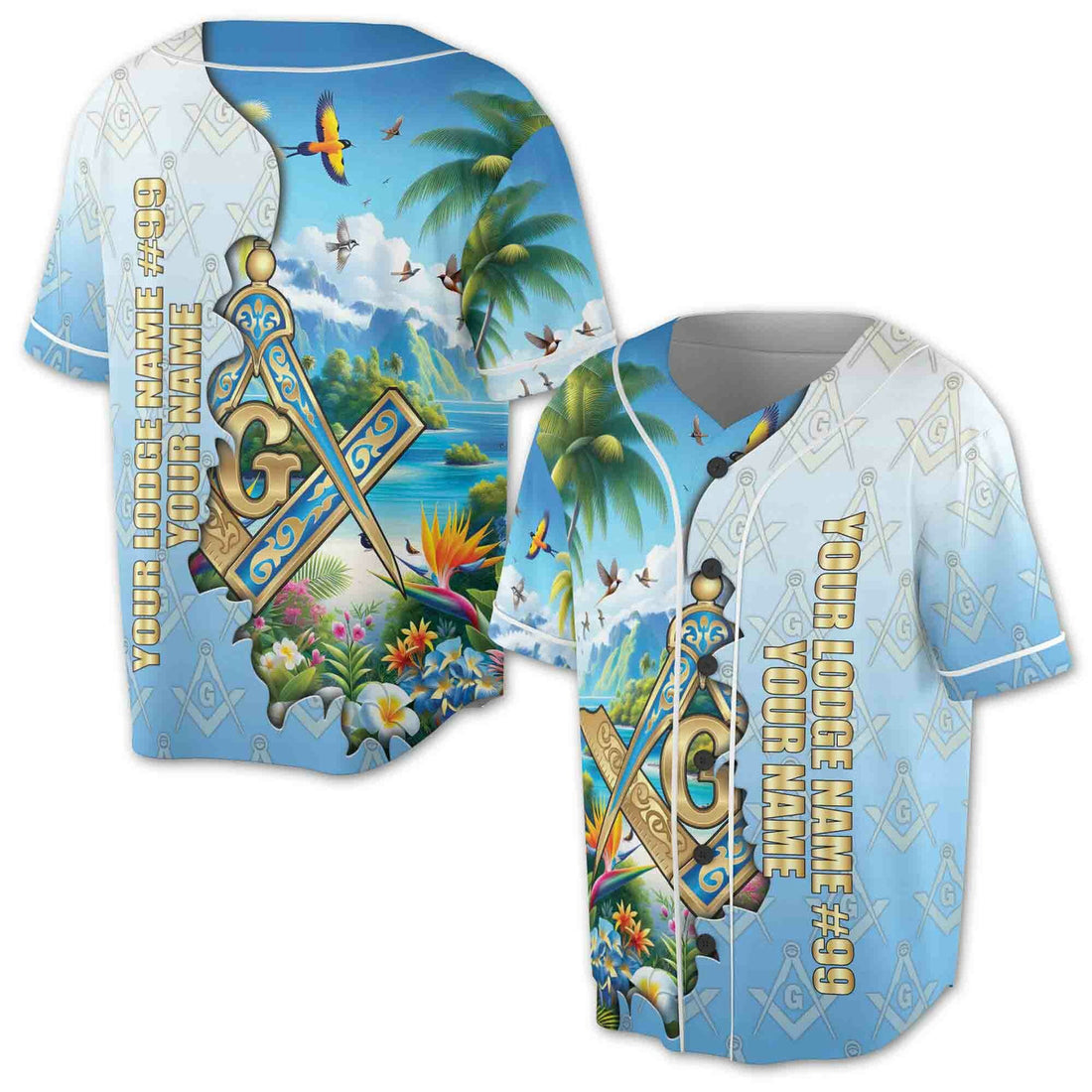 Custom Masonic Freemasonry Blue Tropical Baseball Jersey S-5XL