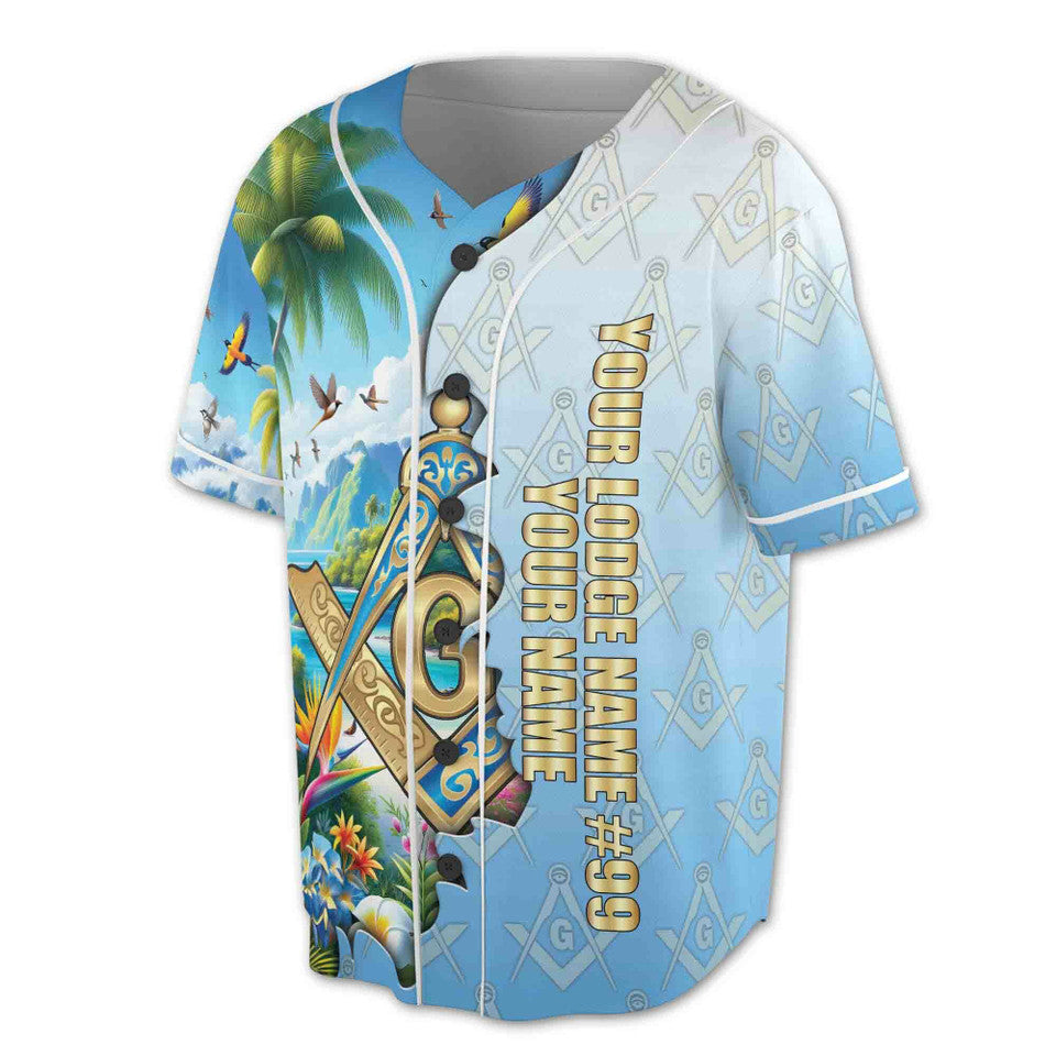 Custom Masonic Freemasonry Blue Tropical Baseball Jersey S-5XL
