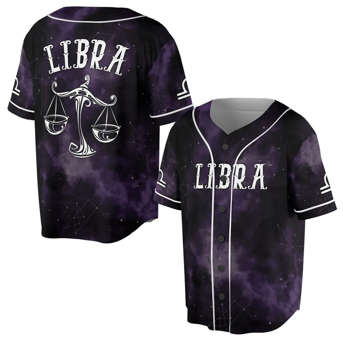Zodiac Libra Black and White Night Sky Baseball Jersey S-5XL