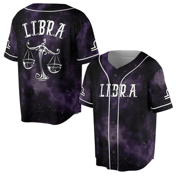 Zodiac Libra Black and White Night Sky Baseball Jersey S-5XL