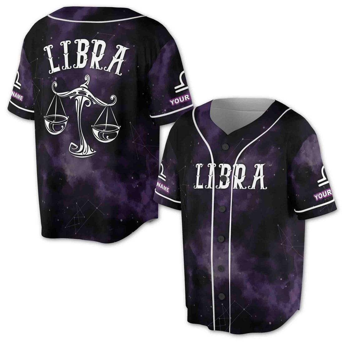 Zodiac Libra Black and White Night Sky Pattern Baseball Jersey S-5XL