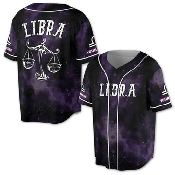 Zodiac Libra Black and White Night Sky Pattern Baseball Jersey S-5XL