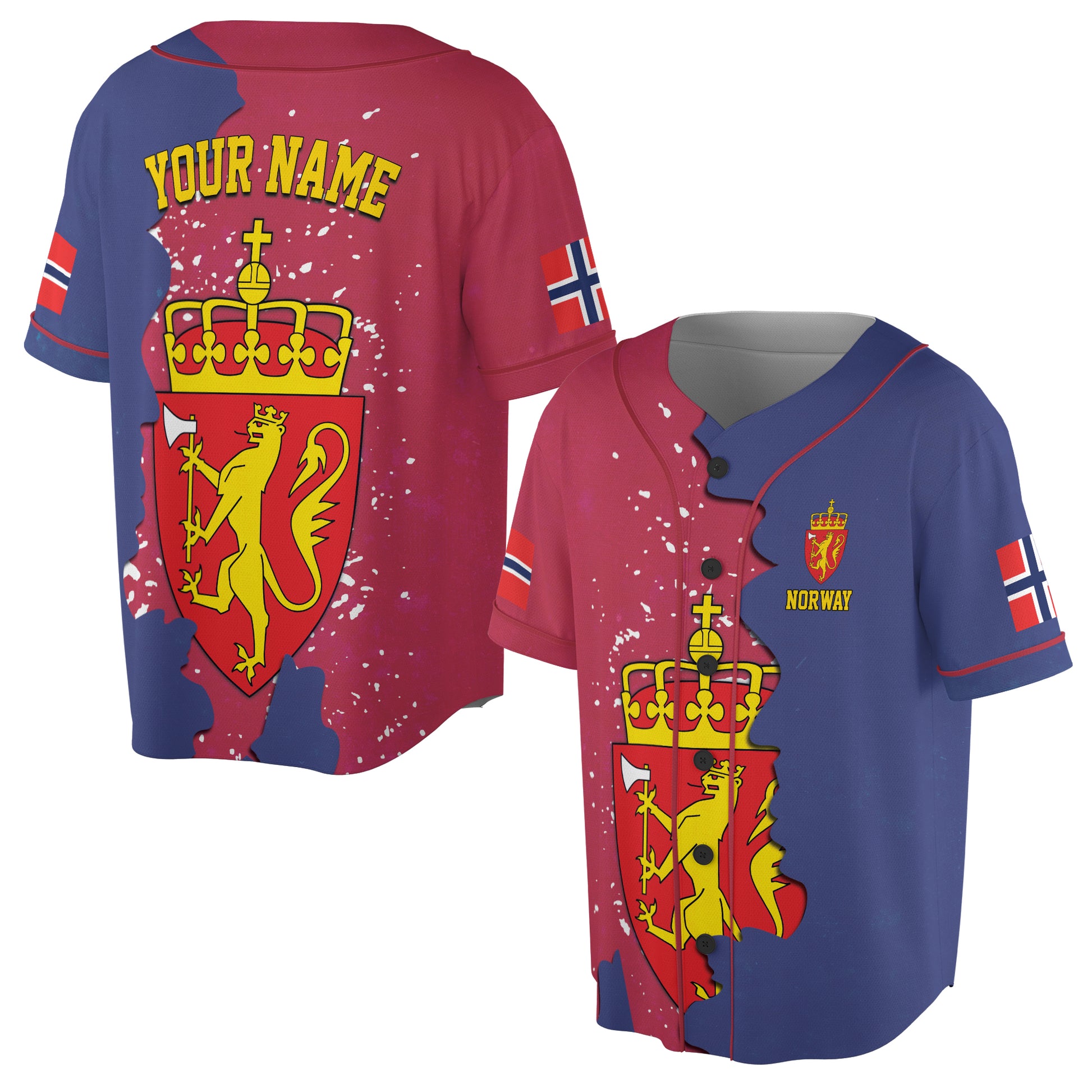 Custom Name Norway Coat Of Arms Baseball Jersey S-5XL