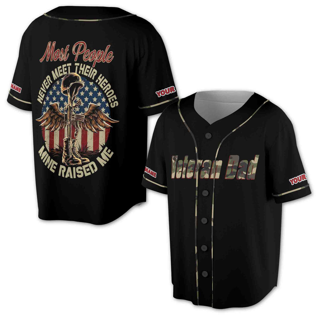 Veteran Dad Most People Never Meet Their Heros Baseball Jersey S-5XL