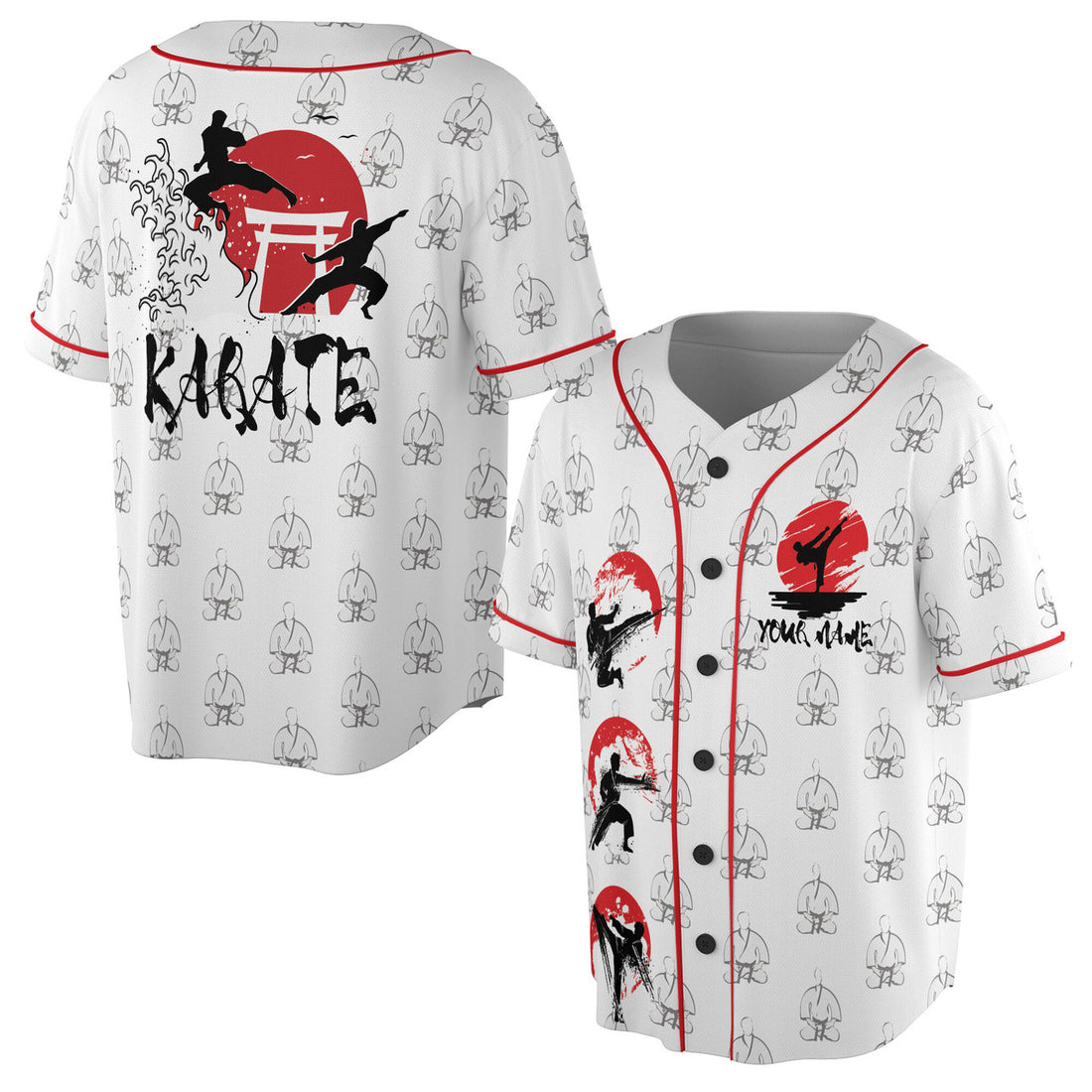 Custom Name Karate Japan Pattern Baseball Jersey S-5XL