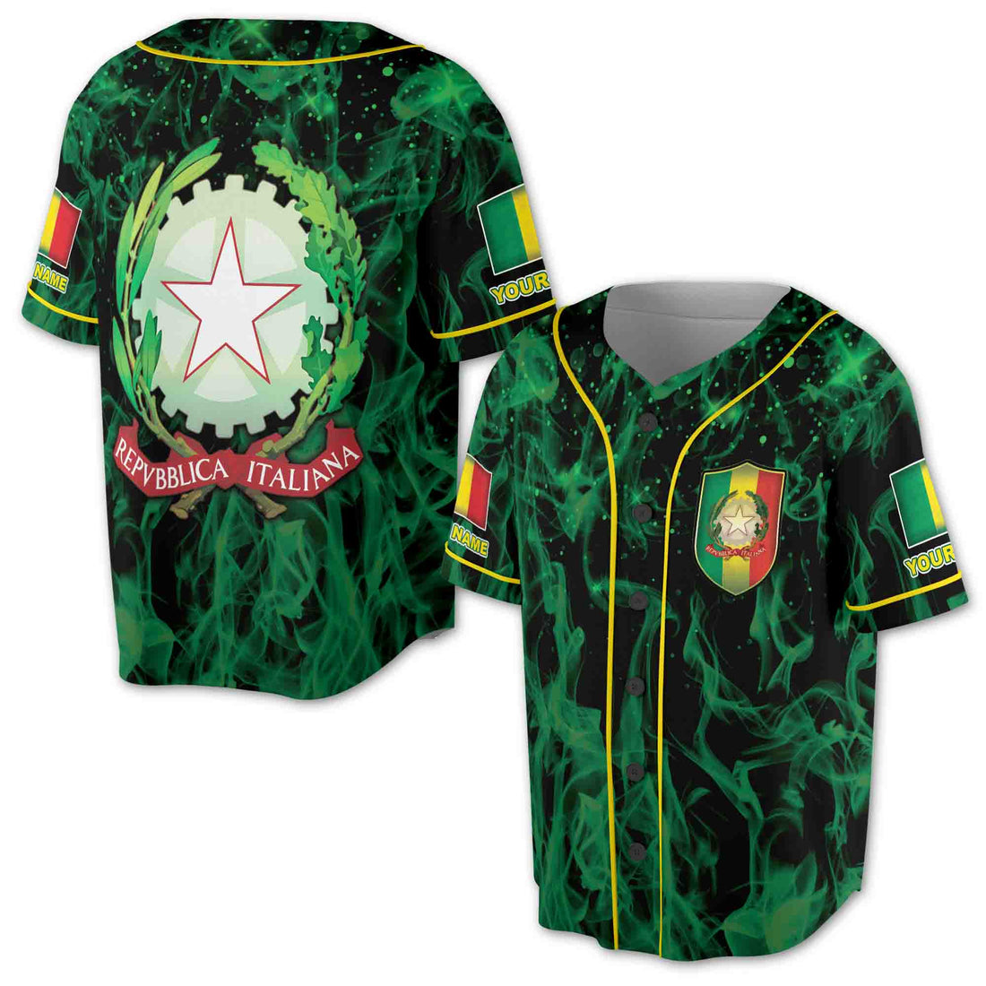 Green Repvbblica Italiana Italy Coat Of Arms Baseball Jersey S-5XL