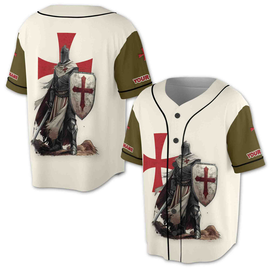 Retro Knight Templar Vintage Cross Baseball Jersey S-5XL