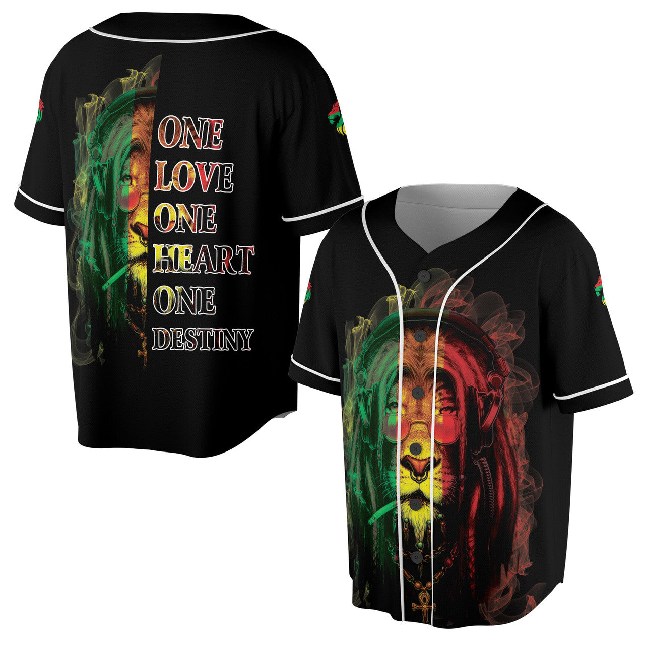 One Love Heart One Destiny Lion Jamaica Baseball Jersey S-5X