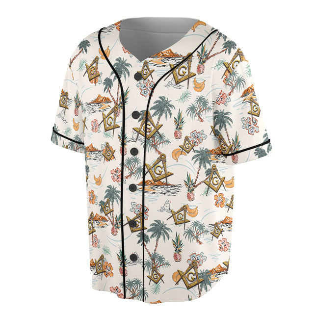Custom Masonic Mason Tropical Pattern Baseball Jersey S-5XL