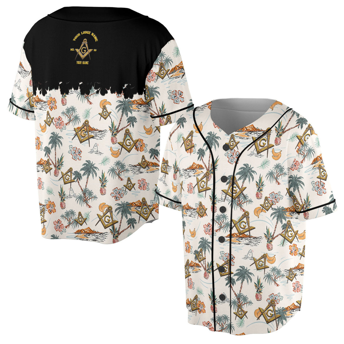 Custom Masonic Mason Tropical Pattern Baseball Jersey S-5XL