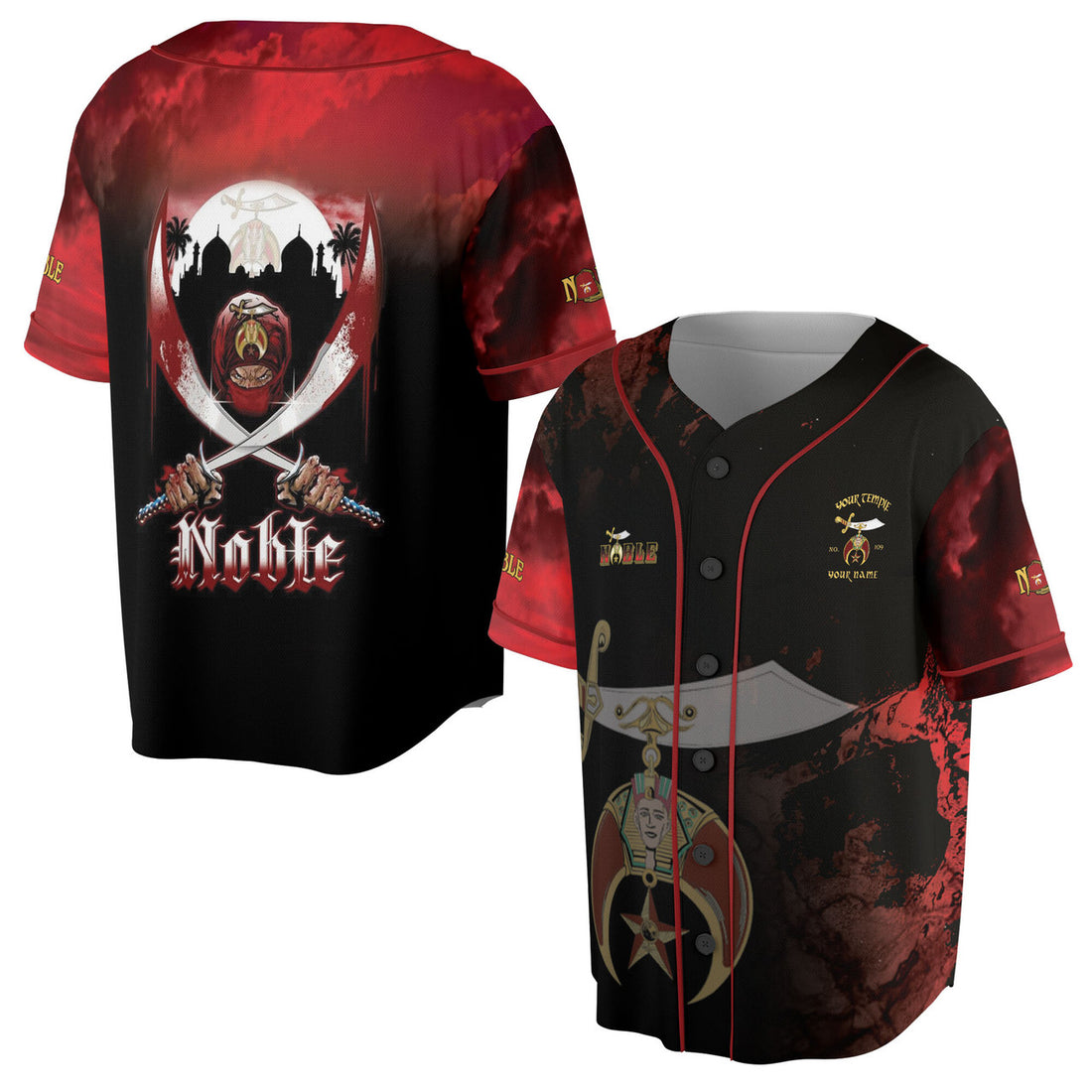 Grunge Noble Shriners Dark Moon Baseball Jersey S-5XL
