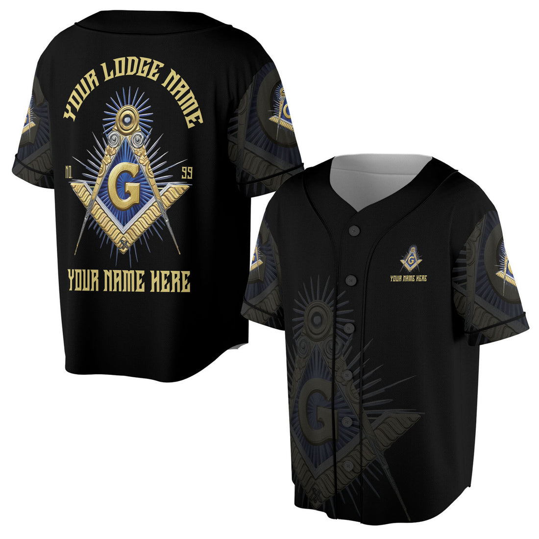 Personalized Freemasonry Master Mason Golden Jersey Baseball Jersey S-5XL