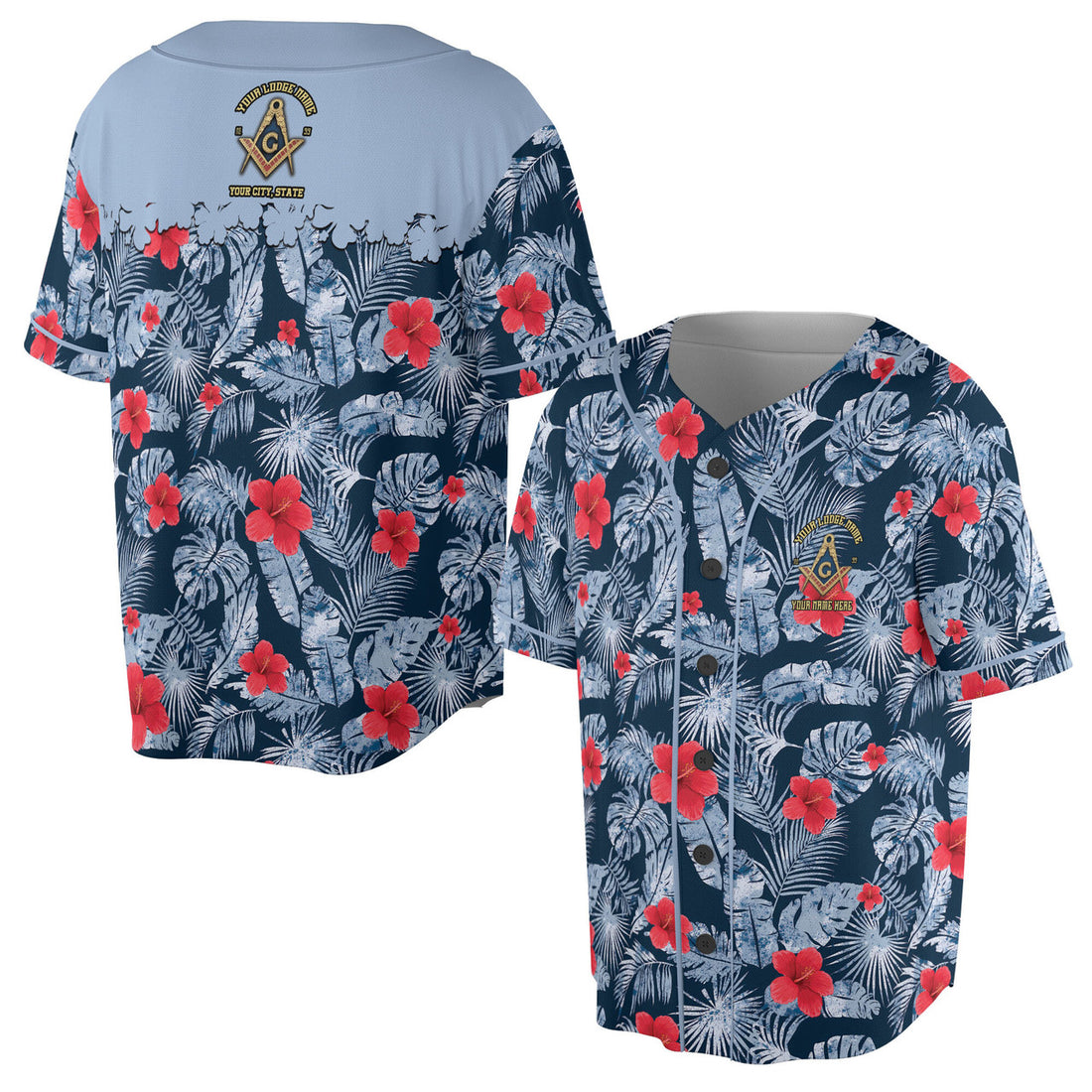Personalized Masonic Freemasonry Ice Palm Leaf Pattern Baseball Jersey S-5XL