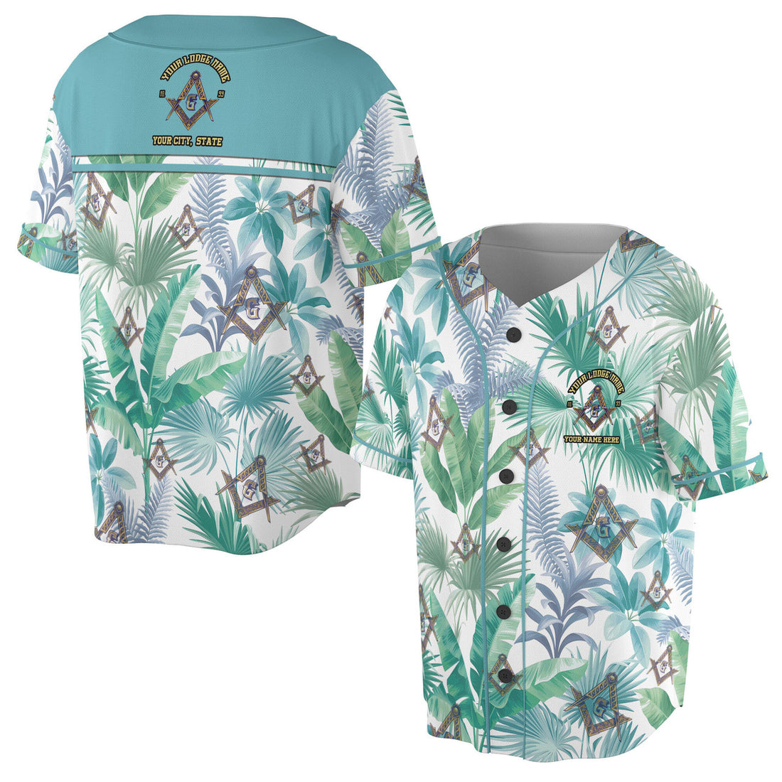 Custom Freemasson Tropical Palm Leaf Baseball Jersey S-5XL