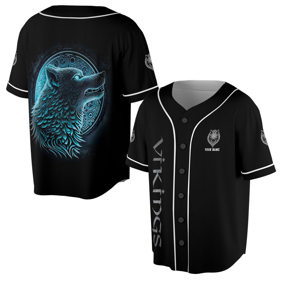 Custom Viking Wolf Moon Tattoo Tribal Baseball Jersey S-5XL