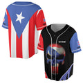 Custom Patriotic Puerto Rico Flag Skull Baseball Jersey S-5XL