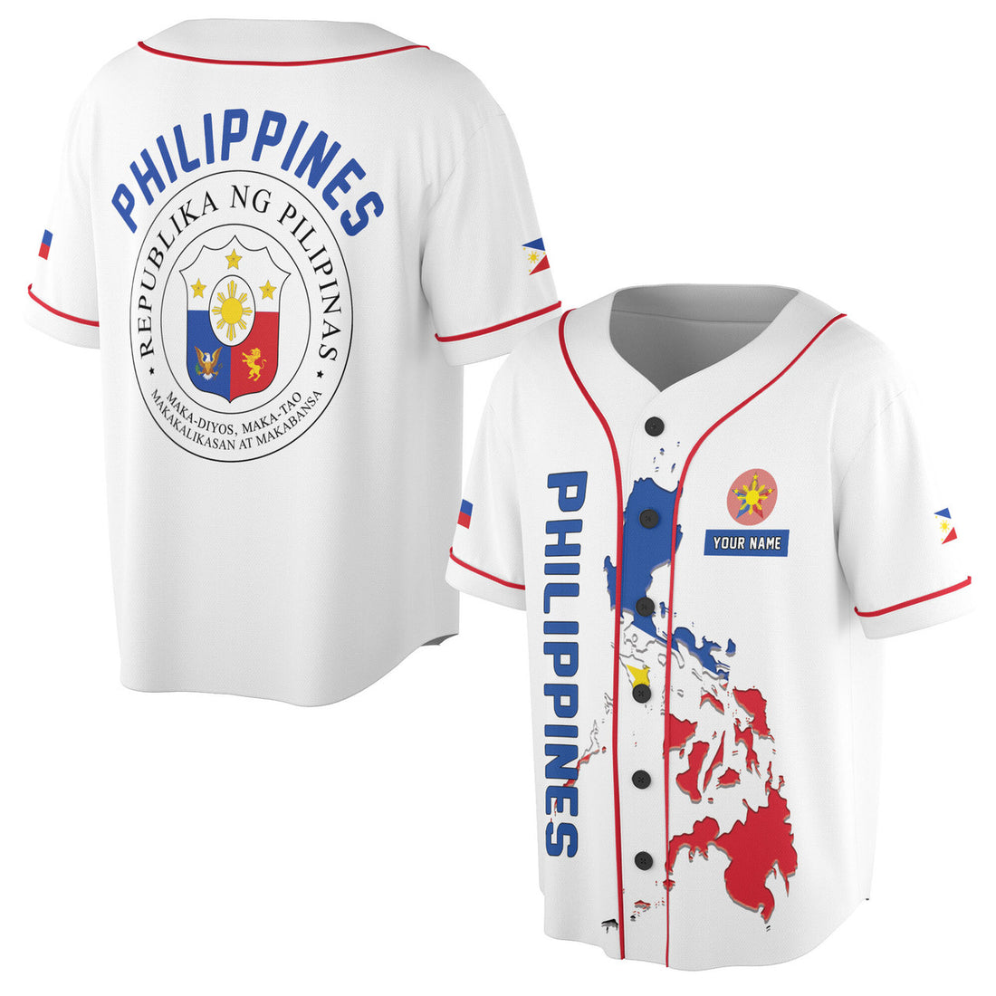 Custom Patriotic Philippines Coat of Arms Baseball Jersey S-5XL