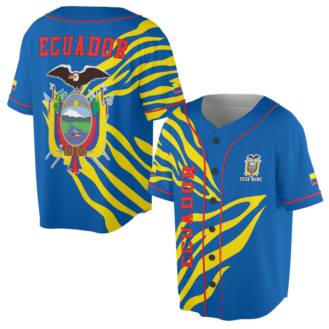 Custom Patriotic Ecuador Coat of Arms Baseball Jersey S-5XL