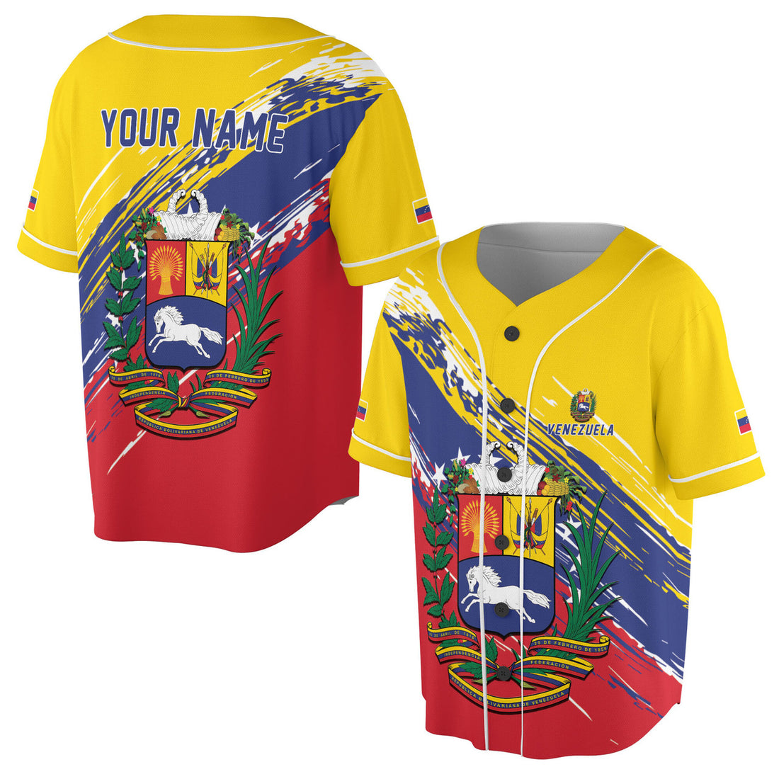 Custom Patriotic Venezuela Coat of Arms Baseball Jersey S-5XL