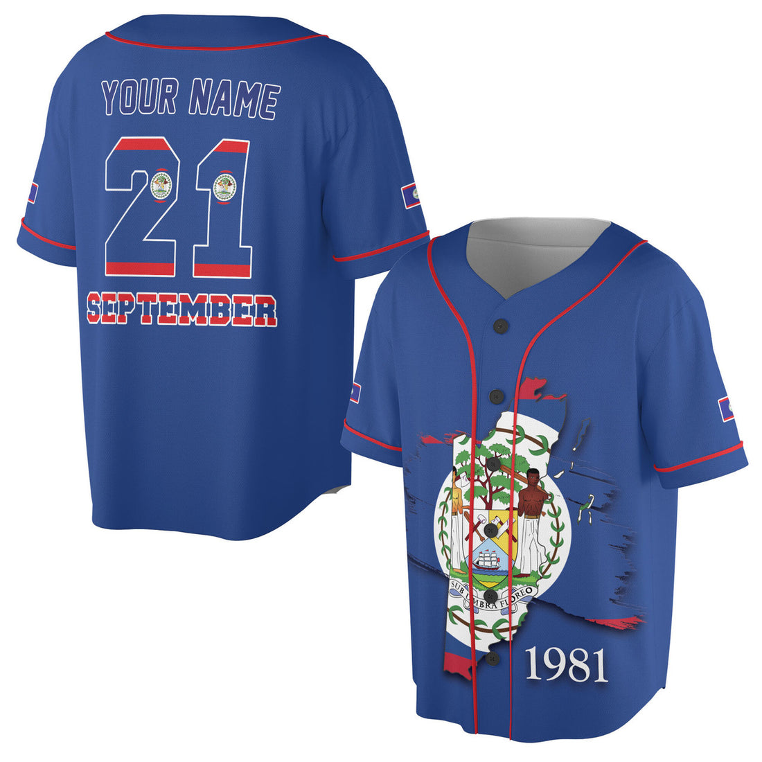Custom Name Belize September 21st Independence Day Baseball Jersey S-5XL
