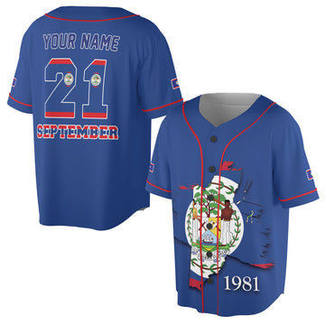 Custom Name Belize September 21st Independence Day Baseball Jersey S-5XL