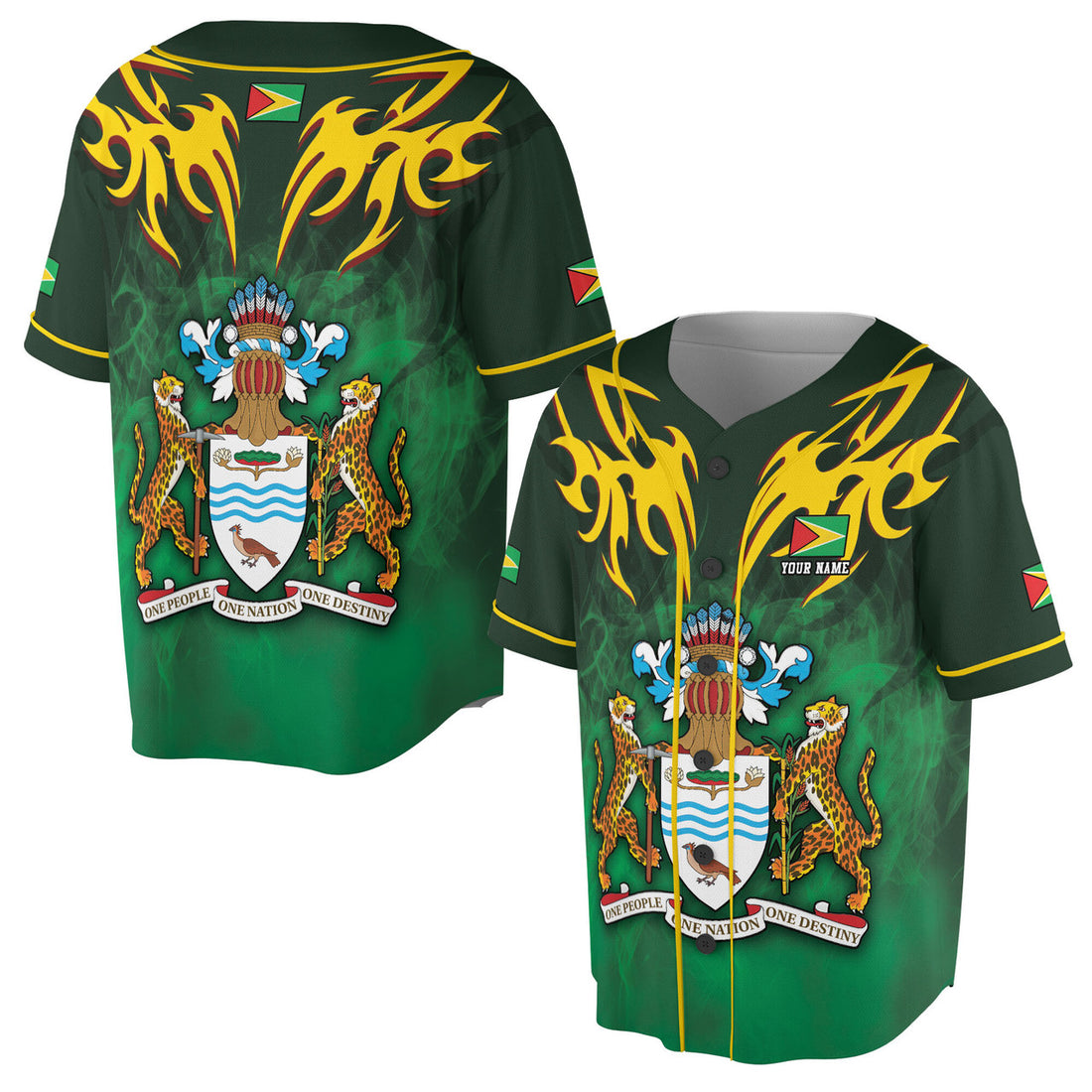 Custom Patriotic Guyana Coat of Arms Baseball Jersey S-5XL