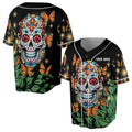 Custom Name Skull Butterfly Floral Baseball Jersey S-5XL