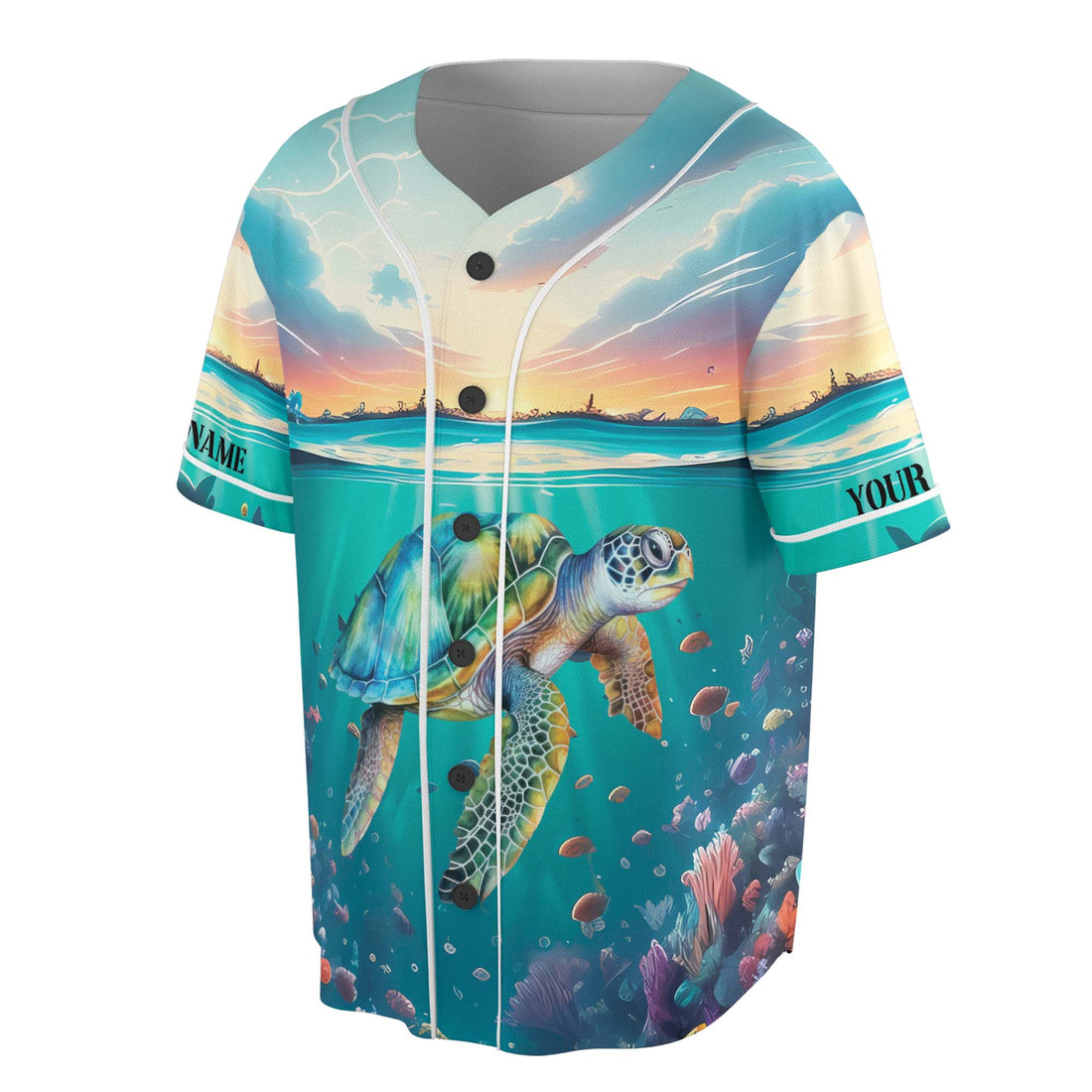 Custom Name Unisex Sea Turtle Baseball Jersey S-5XL