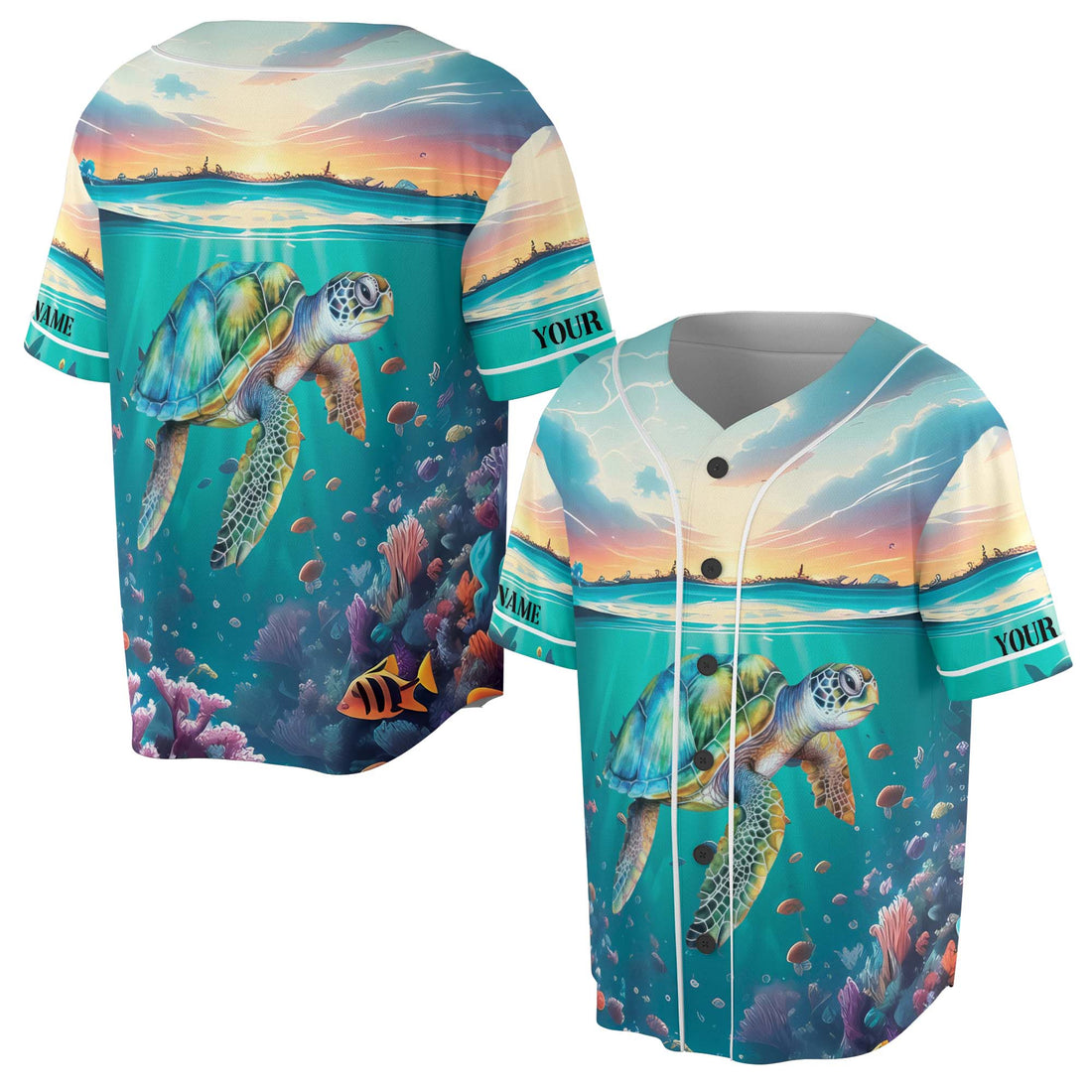 Custom Name Unisex Sea Turtle Baseball Jersey S-5XL
