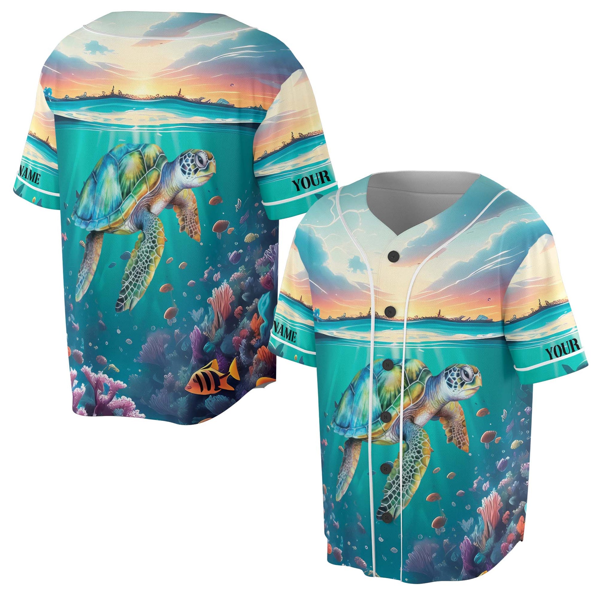 Custom Name Unisex Sea Turtle Baseball Jersey S-5XL