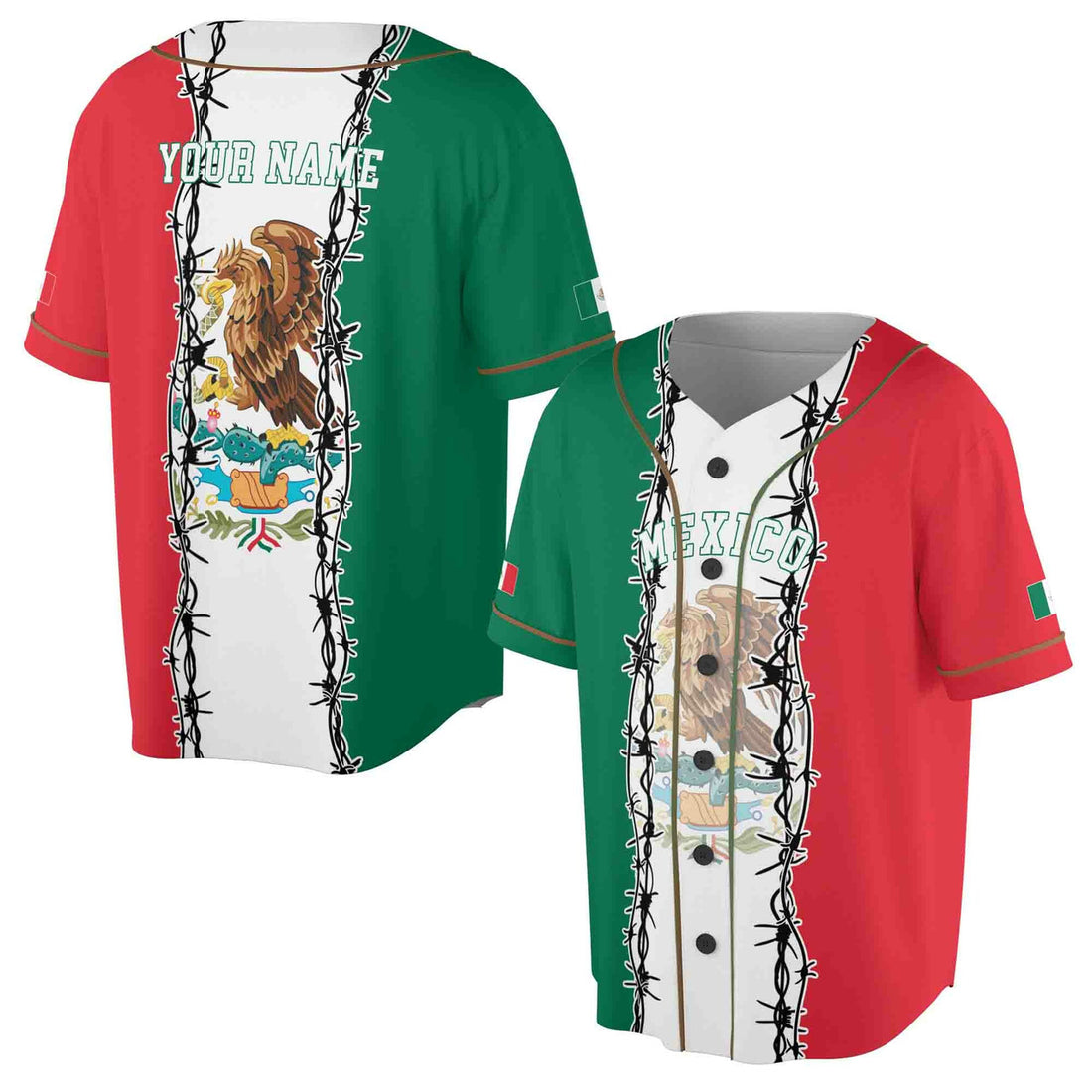Custom Mexico Patriotic Coat of Arms Baseball Jersey S-5XL