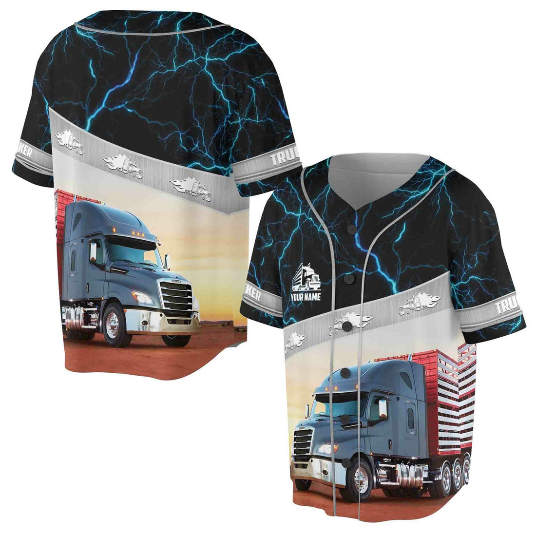 Custom Blue Lightning Trucker Baseball Jersey S-5XL