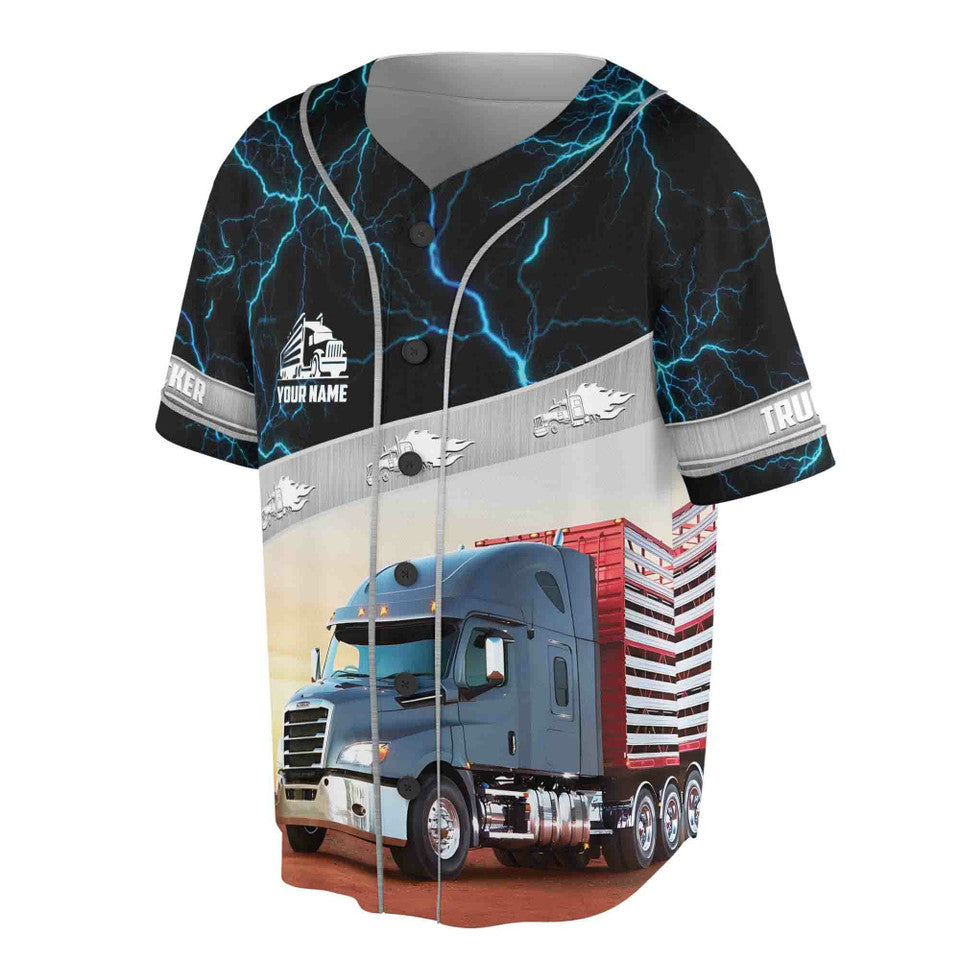 Custom Blue Lightning Trucker Baseball Jersey S-5XL