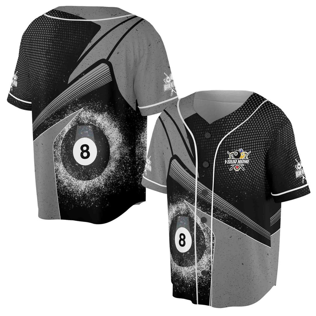Custom Name 8 Ball Billiard Grunge Baseball Jersey S-5XL