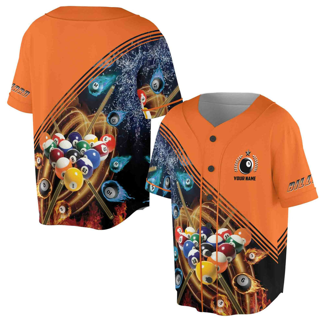 Personalized Orange Billiard Player Jersey Baseball Jersey S-5XL