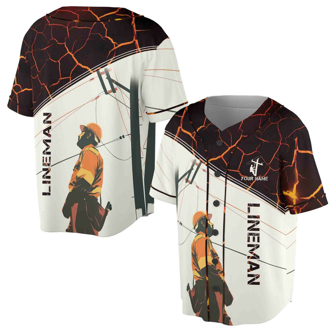 Custom Name Proud To Be A Lineman Lava Pattern Shirt Baseball Jersey S-5XL