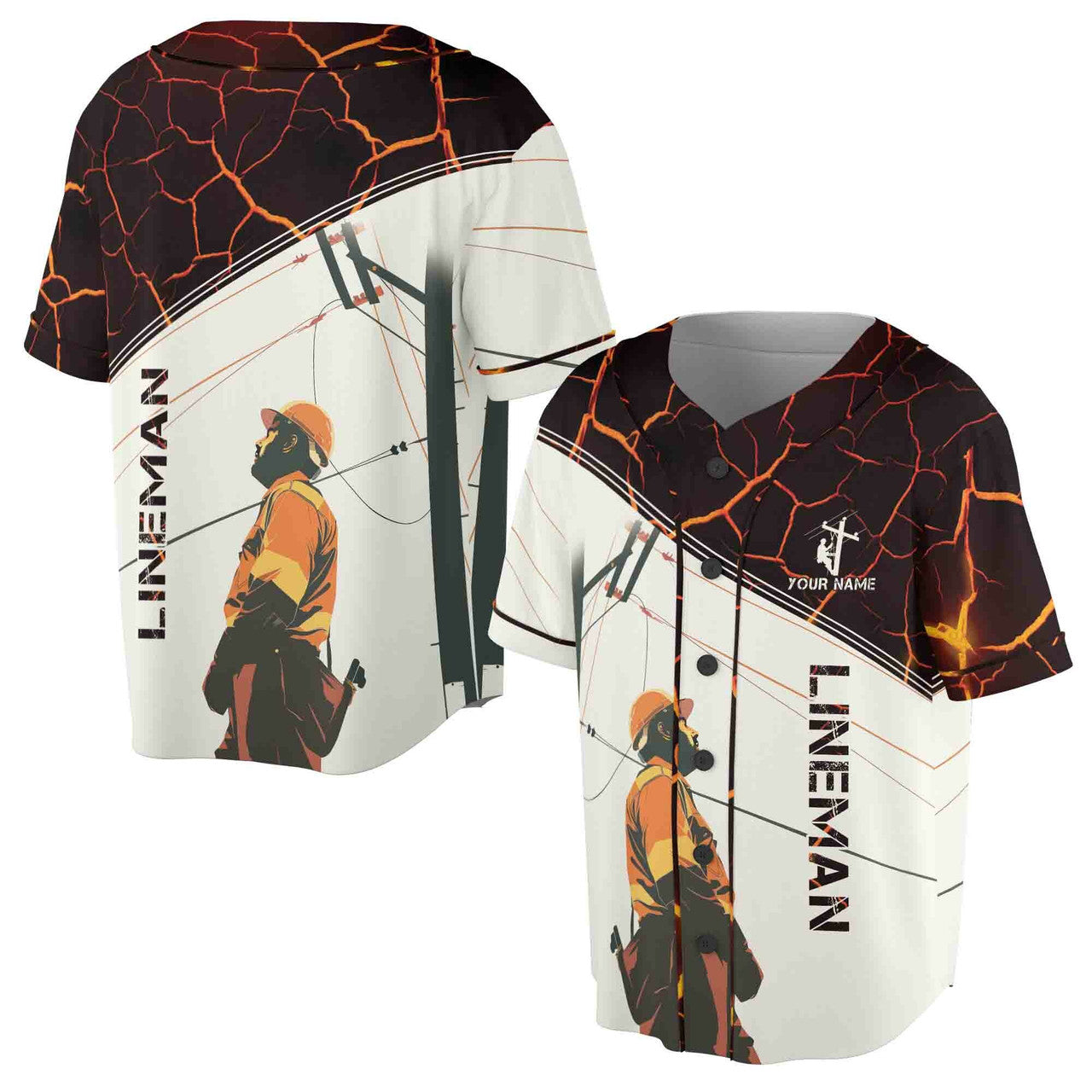 Custom Name Proud To Be A Lineman Lava Pattern Shirt Baseball Jersey S-5XL