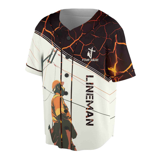 Custom Name Proud To Be A Lineman Lava Pattern Shirt Baseball Jersey S-5XL