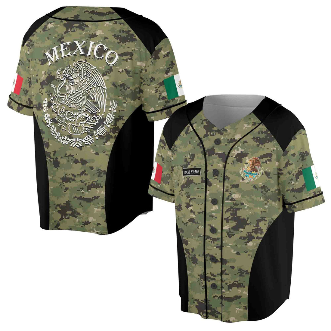 Custom Pixel Camo Mexico Coat of Arms Baseball Jersey S-5XL