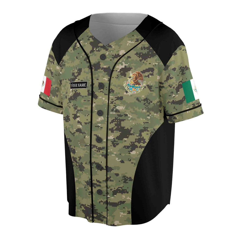 Custom Pixel Camo Mexico Coat of Arms Baseball Jersey S-5XL