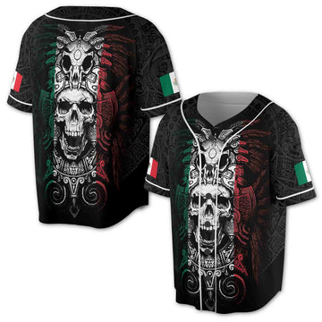 Mexico Skull Aztec Tattoo Pattern Grunge Baseball Jersey S-5XL